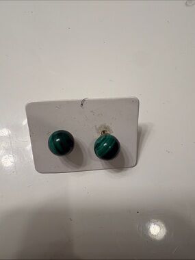 Classic Green Malachite-Style Stud Earrings